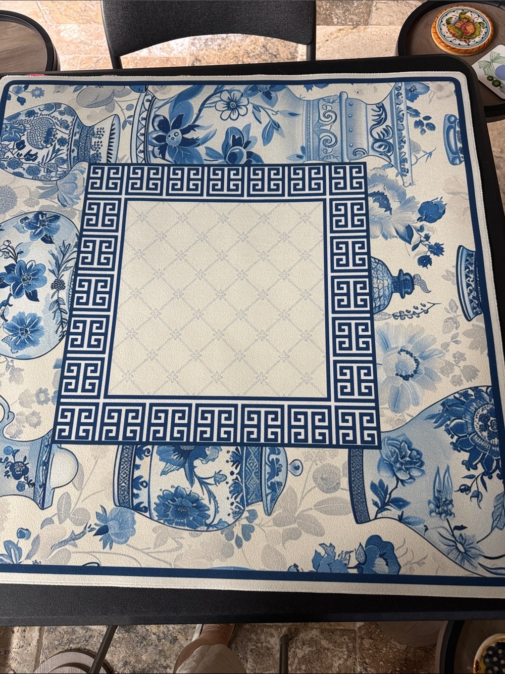Blue Toile New Mahjong Mat. NWOT . Storage bag included. Beautiful pattern.